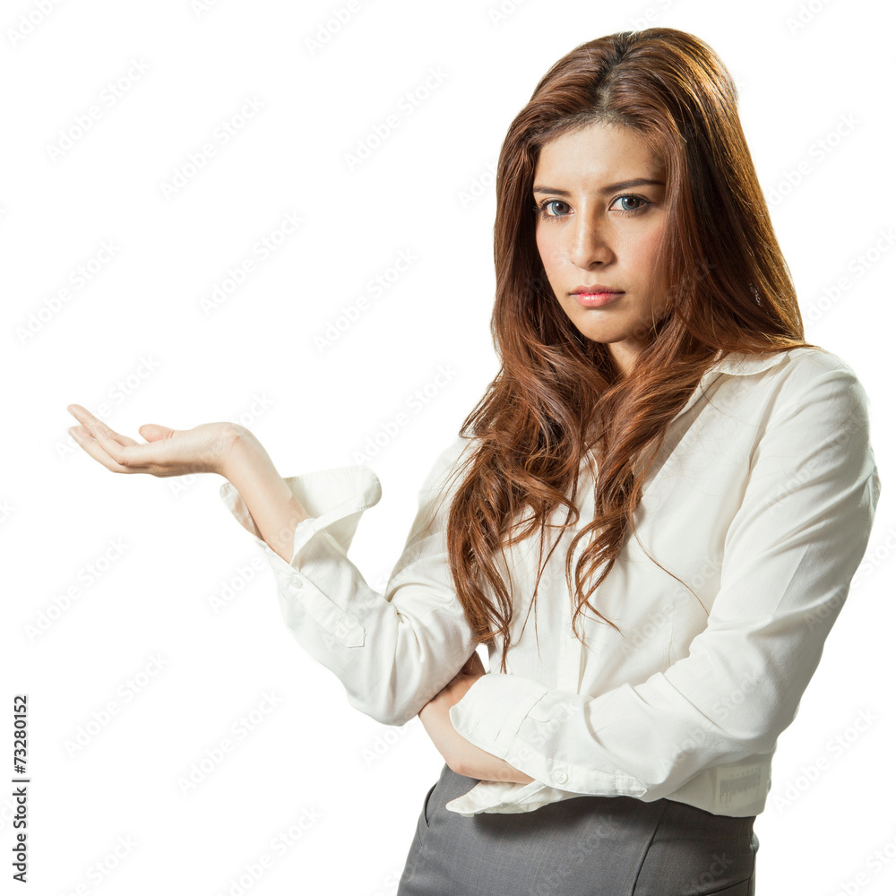 Businesswoman standing bored whit file Businesswoman standing bored whit file