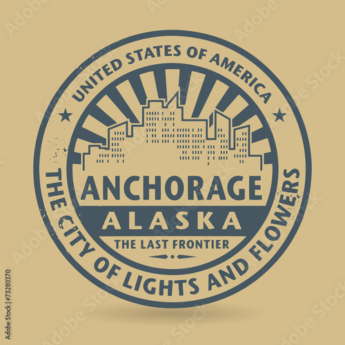 Grunge rubber stamp with name of Anchorage, Alaska