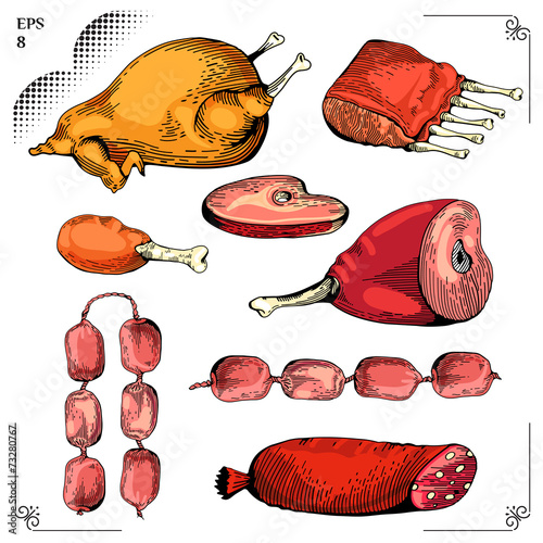 Chicken and Chicken leg, Gammon, Ribs, Sausage, Steaks