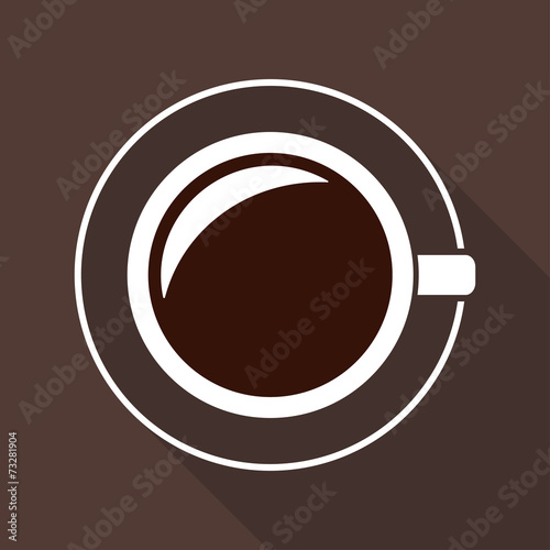 Coffee cup icon in flat style with long shadow. Top view