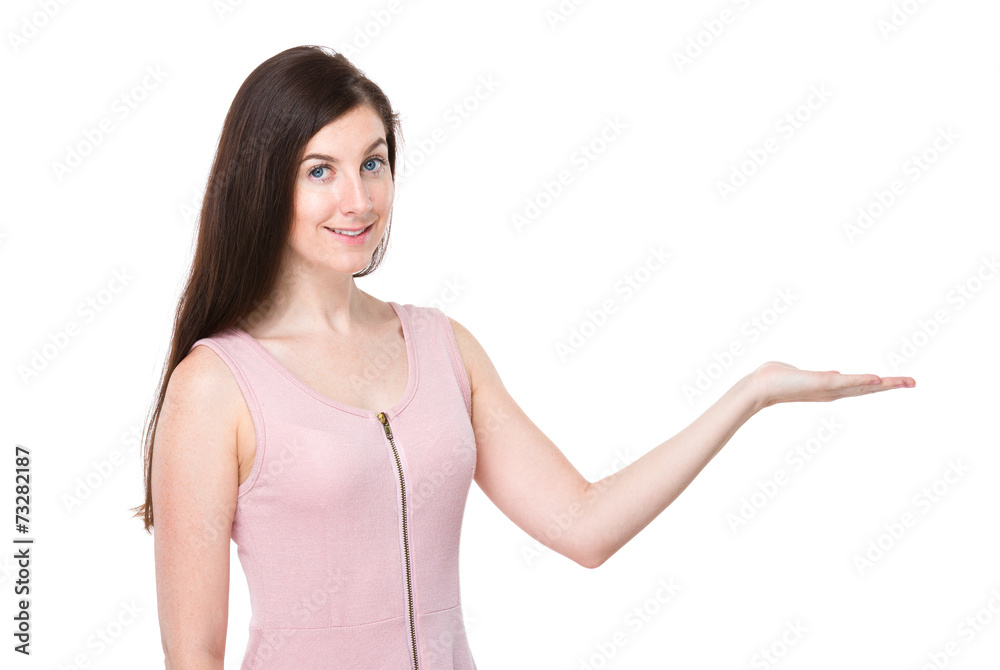 Woman with hand presentation Woman with hand presentation