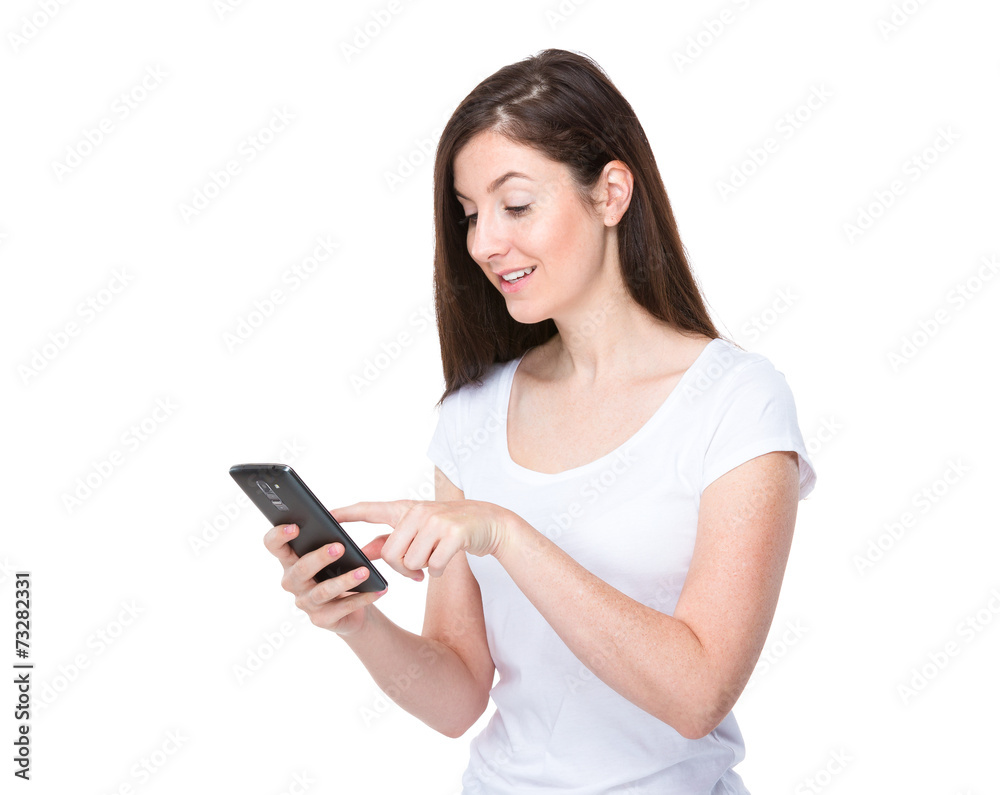 Woman read the message on cellphone Woman read the message on cellphone