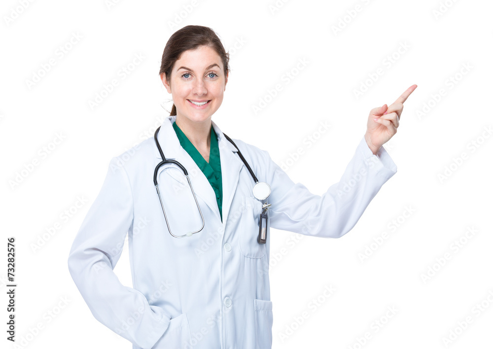 Brunette woman doctor with finger up Brunette woman doctor with finger up