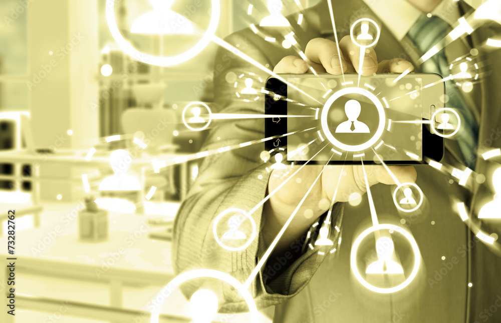 Business Hand holding a phone show the social network Business Hand holding a phone show the social network