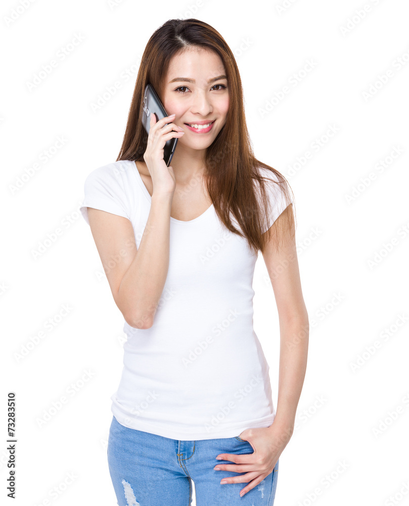 Asian Woman talk to cellphone Asian Woman talk to cellphone
