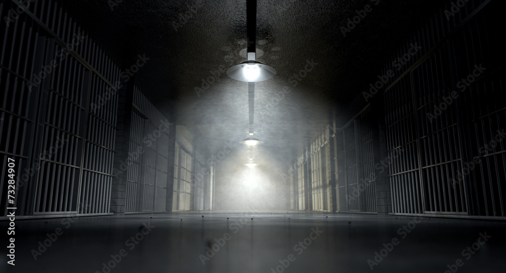 Obraz premium Korytarz i komórki więzienia