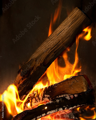 Close up of wood in a fire