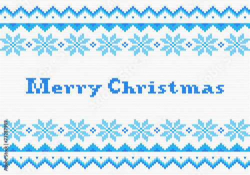 gestrickte Weihnachtskarte in blau weiß