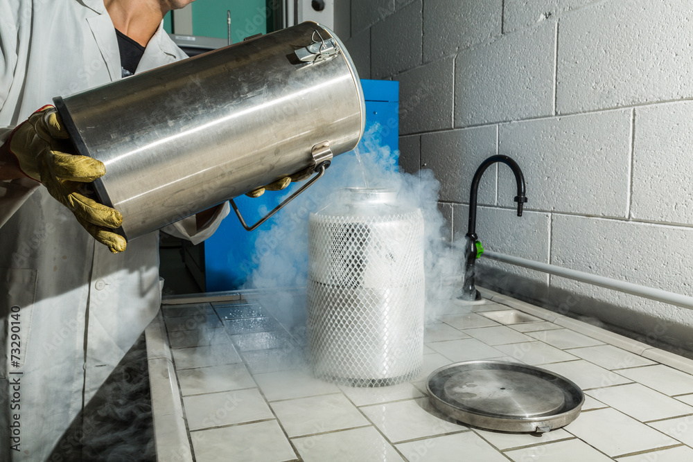 man pour liquid nitrogen
