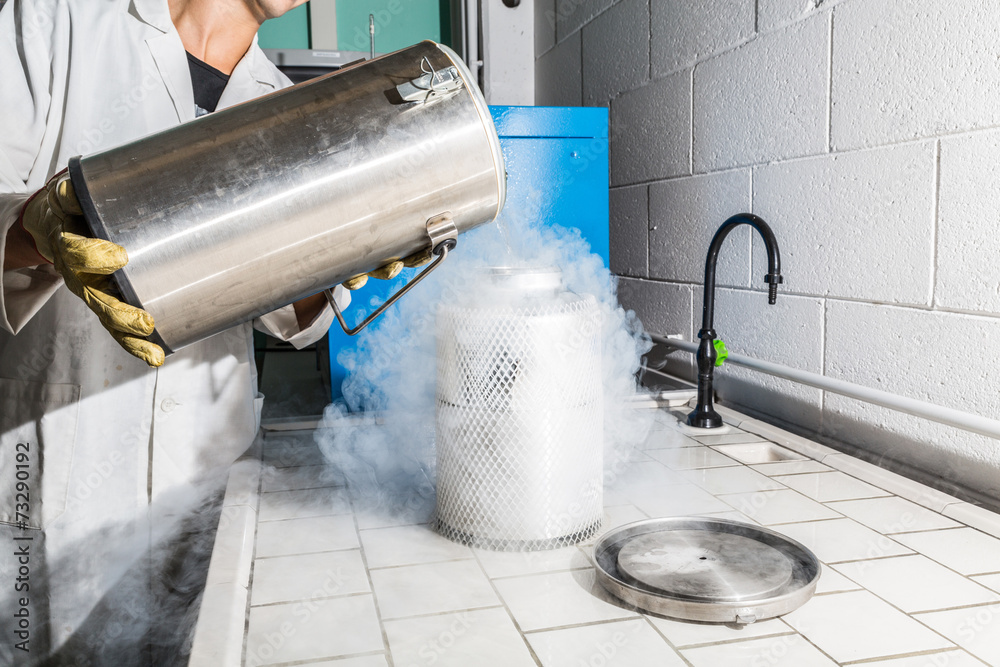 man pour liquid nitrogen