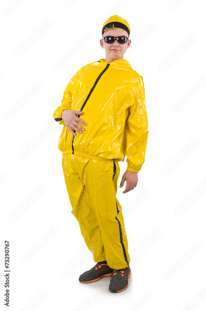 Man in yellow suit isolated on white