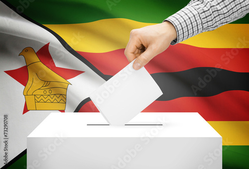 Ballot box with national flag on background - Zimbabwe