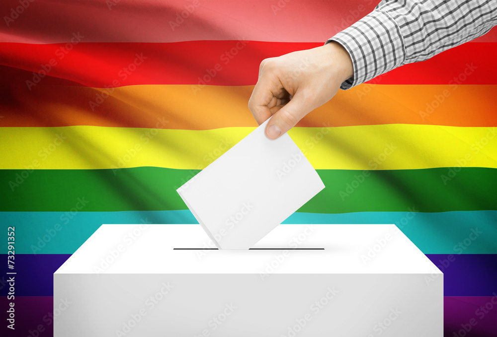 Ballot box with national flag on background - LGBT flag Ballot box with national flag on background - LGBT flag