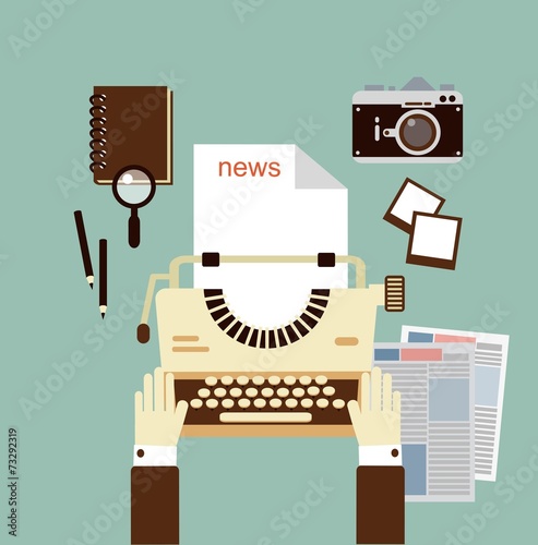 journalist publishes news on a typewriter   illustration