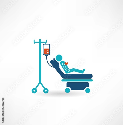 donor lies on a gurney and blood transfusions icon