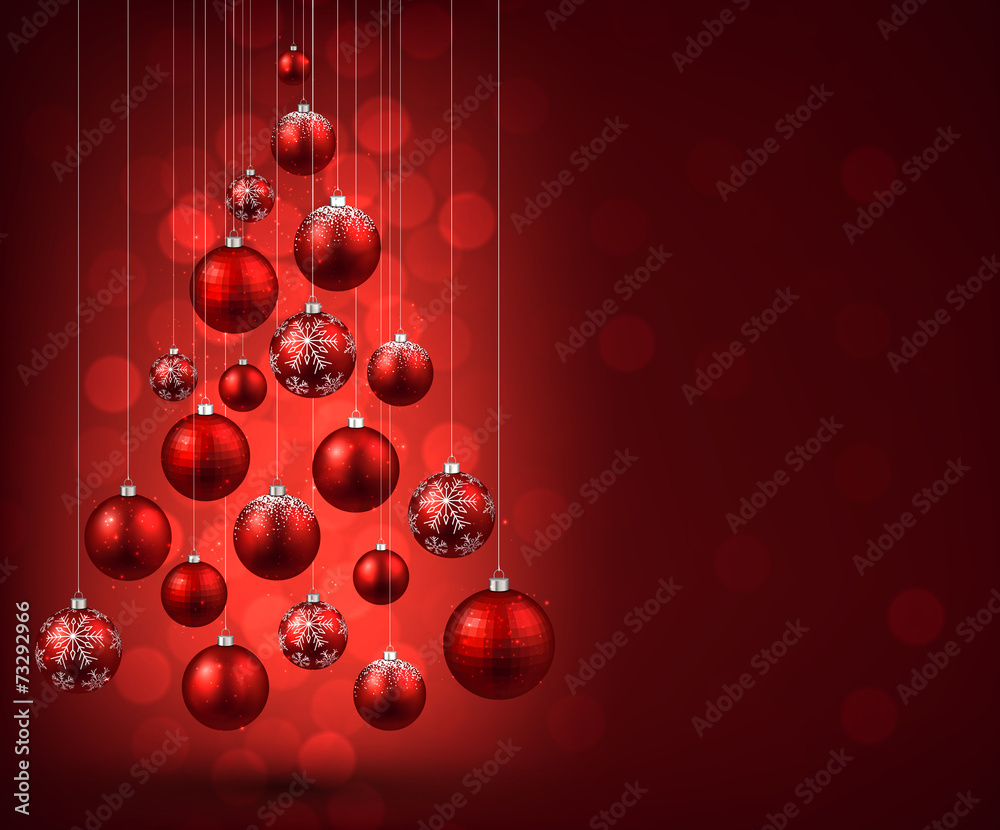 Christmas tree with red christmas balls. - obrazy, fototapety, plakaty 