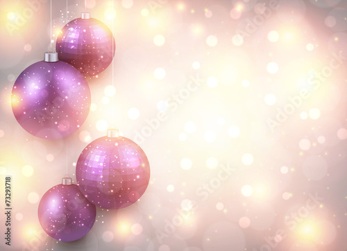 Golden background with purple christmas balls.