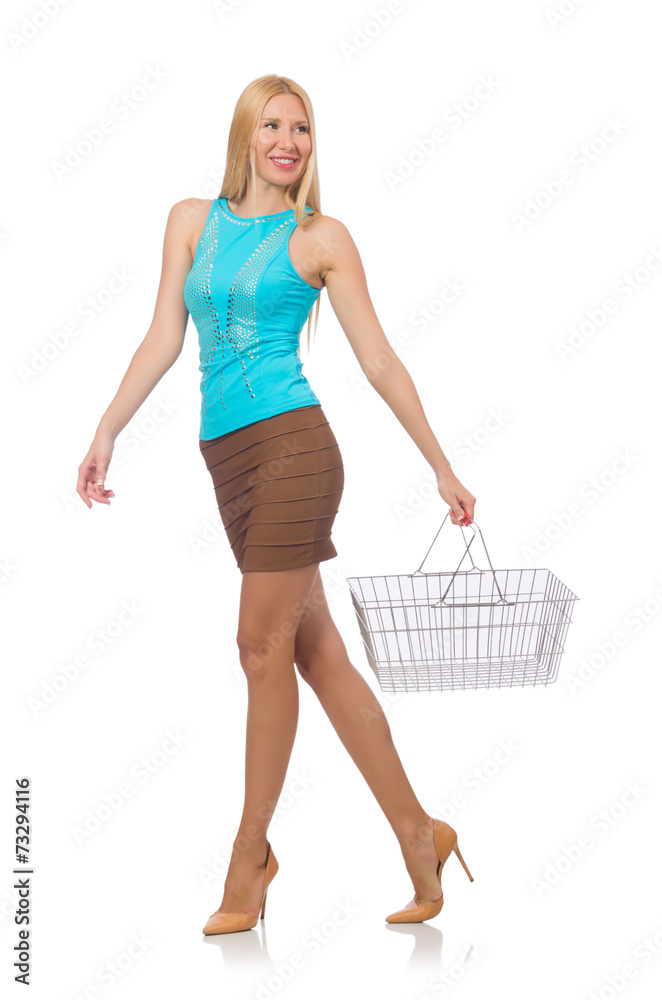 Woman in shopping concept isolated on white Woman in shopping concept isolated on white