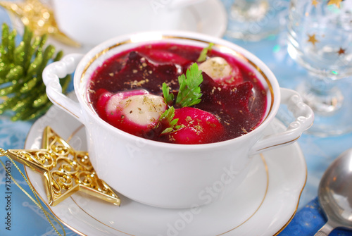 red borscht with ravioli for christmas