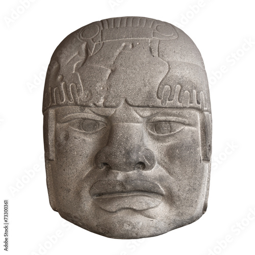 Stone Olmec head isolated on white