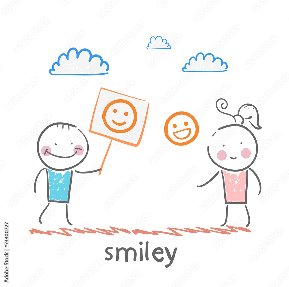 man and girl holding posters with fun emoticons man and girl holding posters with fun emoticons