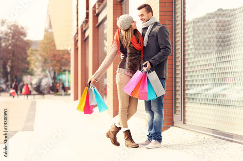 Young couple shopping in the city