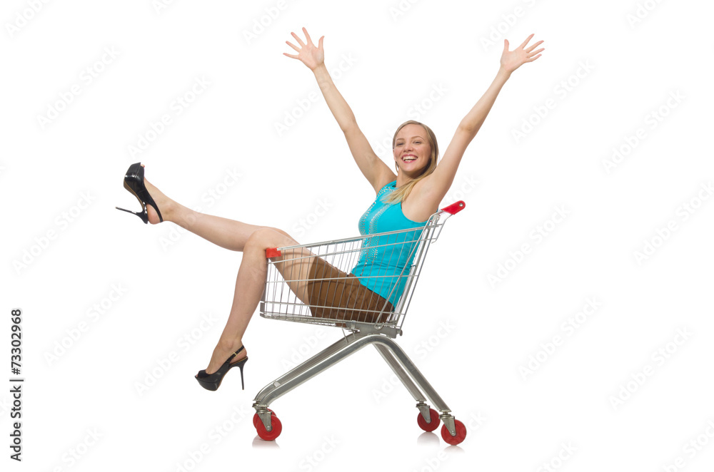Woman in shopping concept isolated on white Woman in shopping concept isolated on white