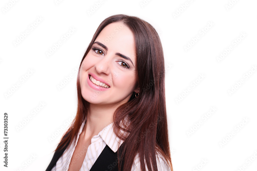 Portrait of happy smiling business woman, over white background Portrait of happy smiling business woman, over white background