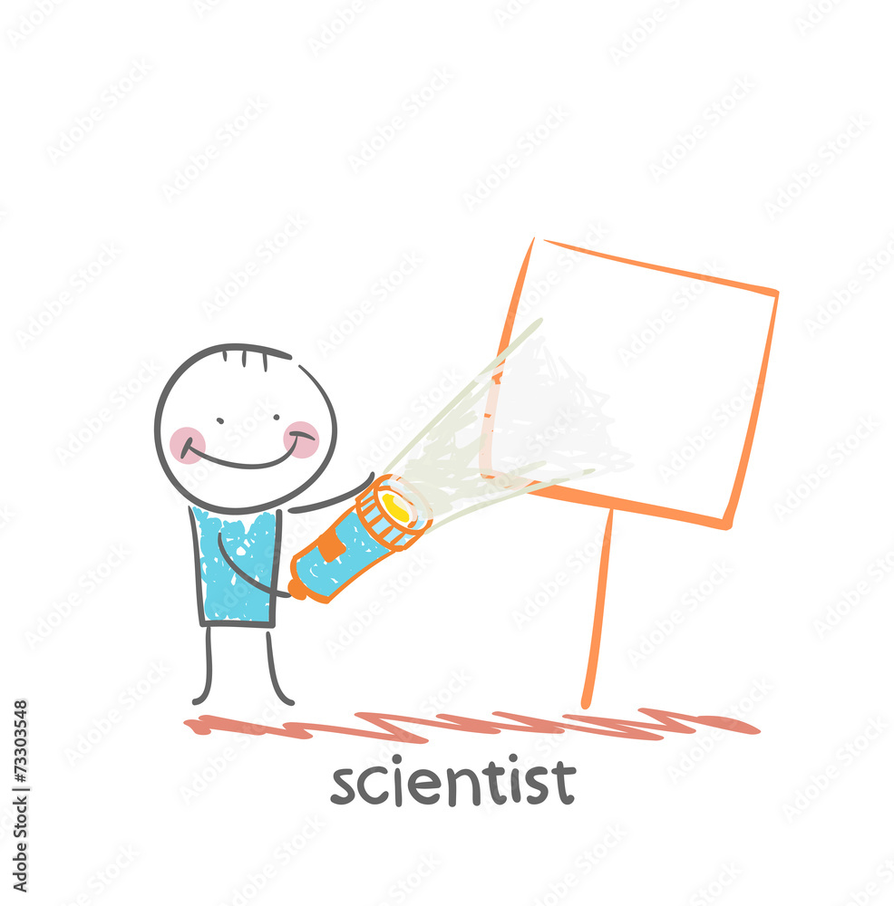 scientist shines a flashlight on a poster scientist shines a flashlight on a poster