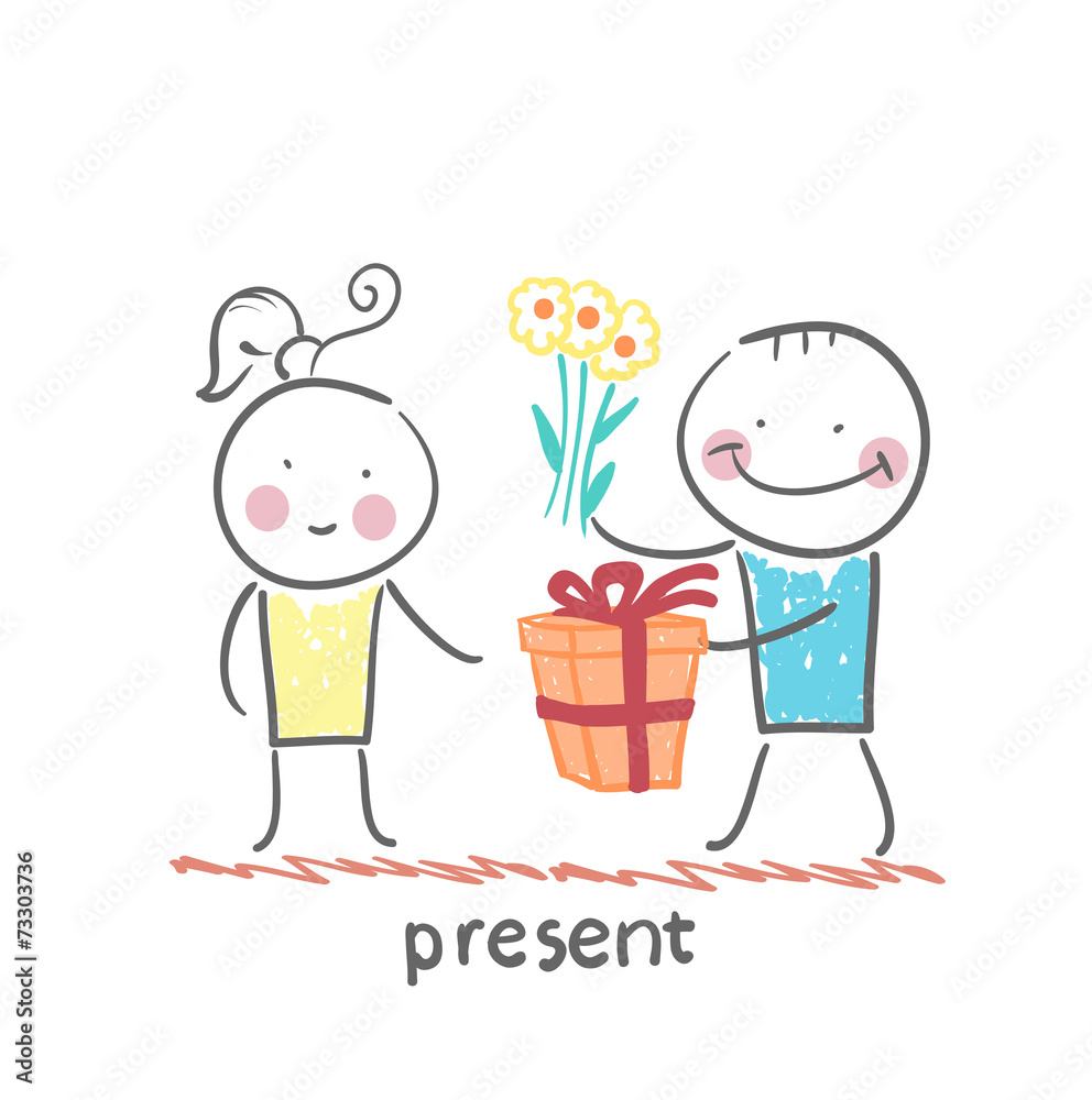 a person gives a gift of flowers girl a person gives a gift of flowers girl