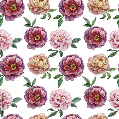 Beautiful vector watercolor pattern with peonies on white fon3