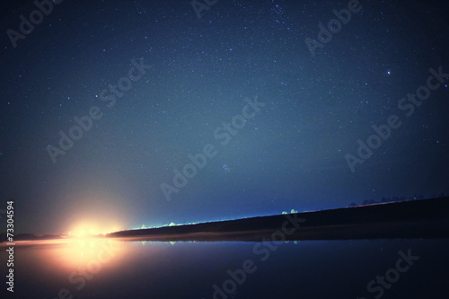 starry night sky landscape lake