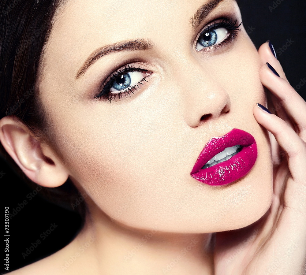 sensual model with bright makeup colorful lips