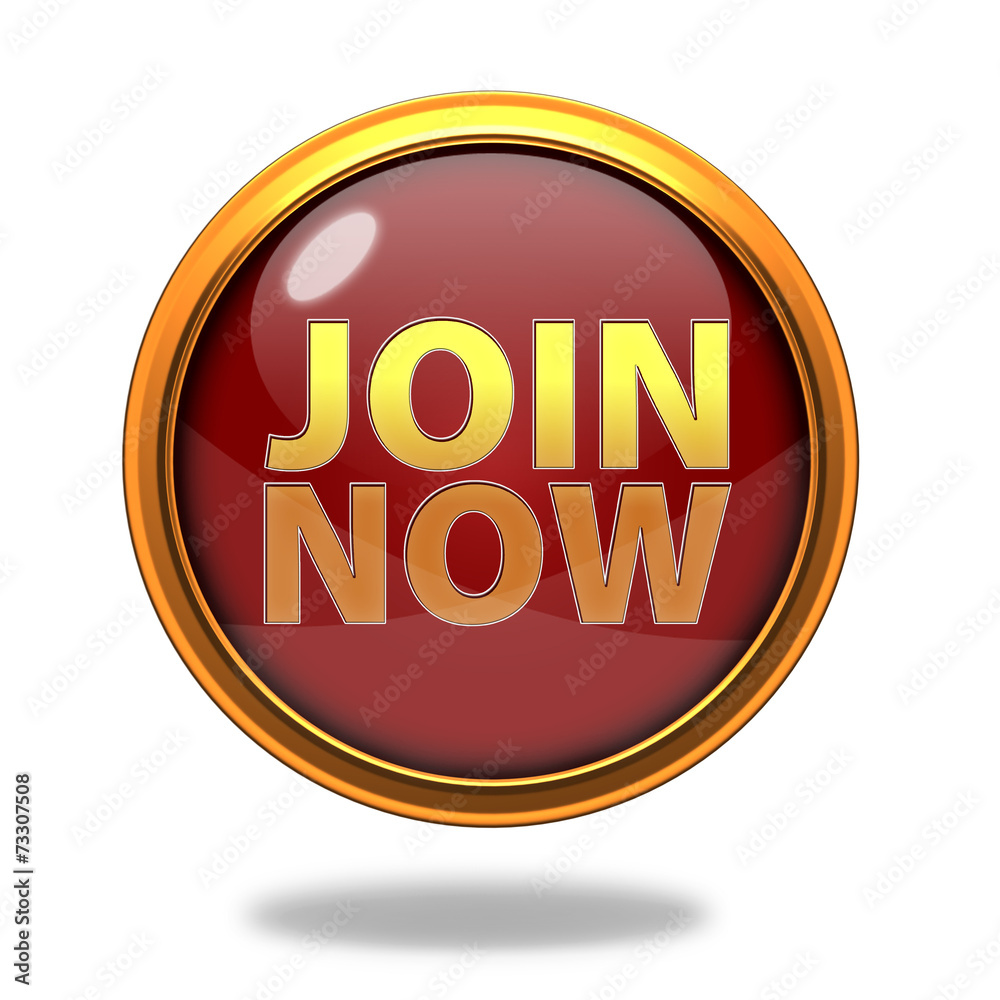 Join now circular icon on white background Join now circular icon on white background