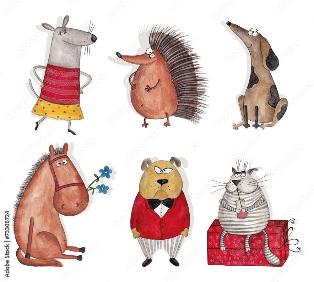 Cartoon characters over white