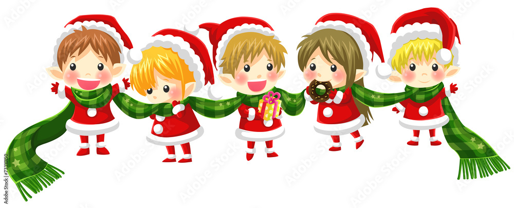 Cute Christmas elves tie together with a long scarf (with no bla