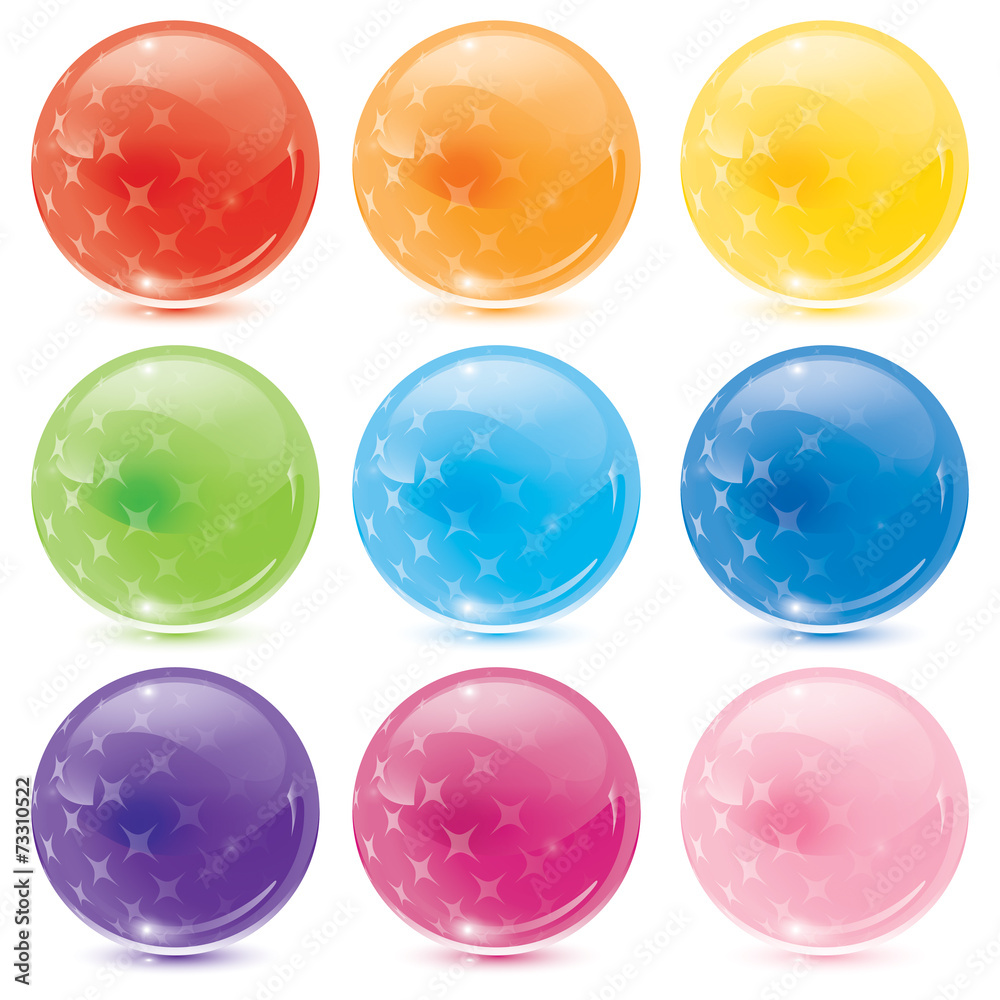 set of glass balls with stars glowing set of glass balls with stars glowing