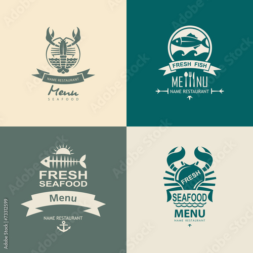 set of four seafood icons