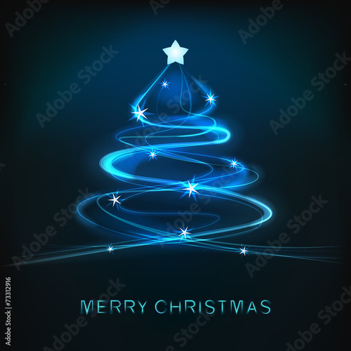 blue abstract christmas tree design with shiny lines