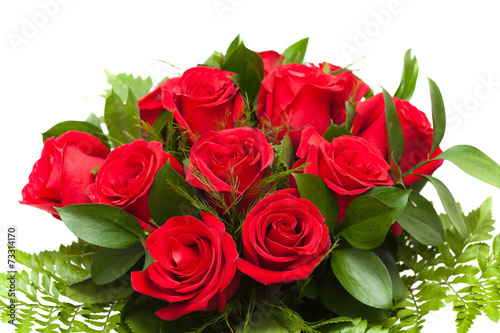 bunch of red roses in florist wrapping
