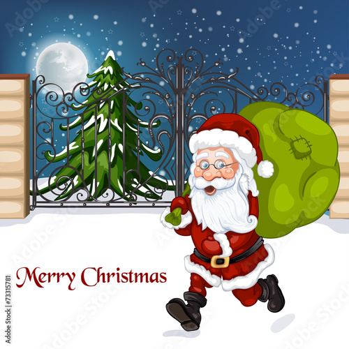 Happy Santa Claus with sack of gifts