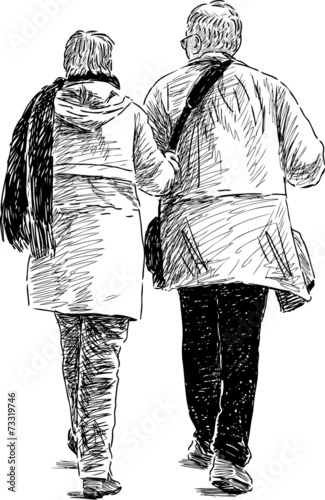elderly spouses on a walk