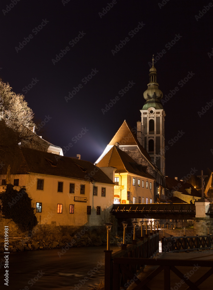 Naklejka premium Night view of the city of Cesky Krumlov