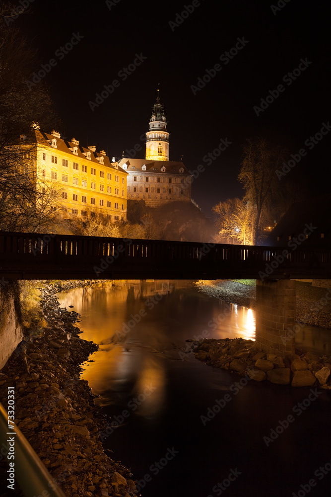 Castle of Cesky Krumlov at night, Czech Republic