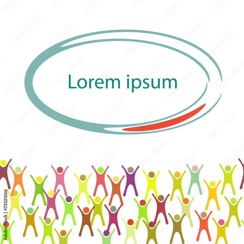 Fototapeta premium Crowd of colorful stick figure people, volunteer. Booklet cover