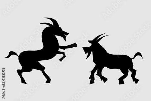 Set of Goat Black Silhouette. Isolated on White Background