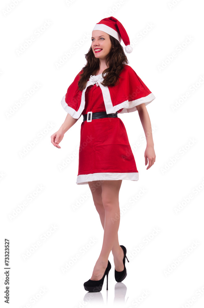 Snow girl santa in christmas concept isolated on white Snow girl santa in christmas concept isolated on white