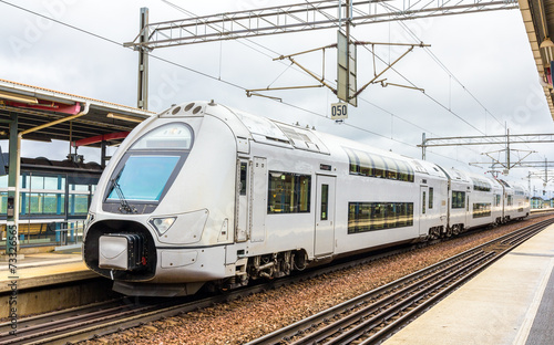 Modern double-decker train in Sodertalje syd station - Sweden