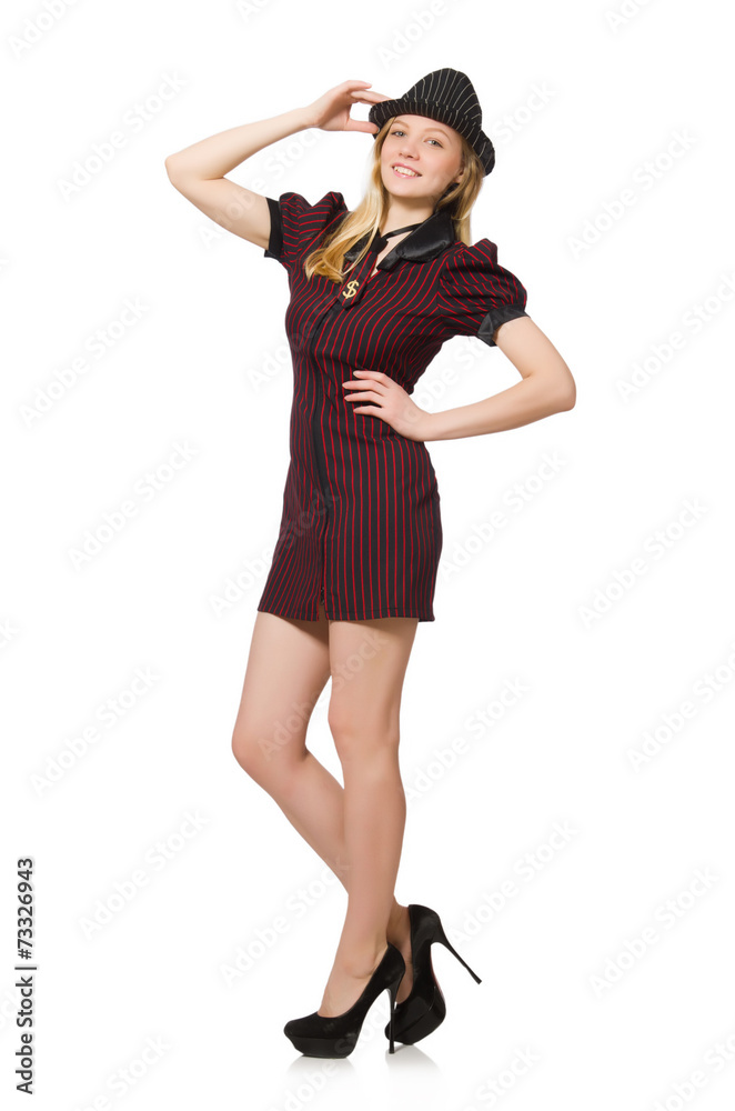 Woman dressed as gangster isolated on white Woman dressed as gangster isolated on white