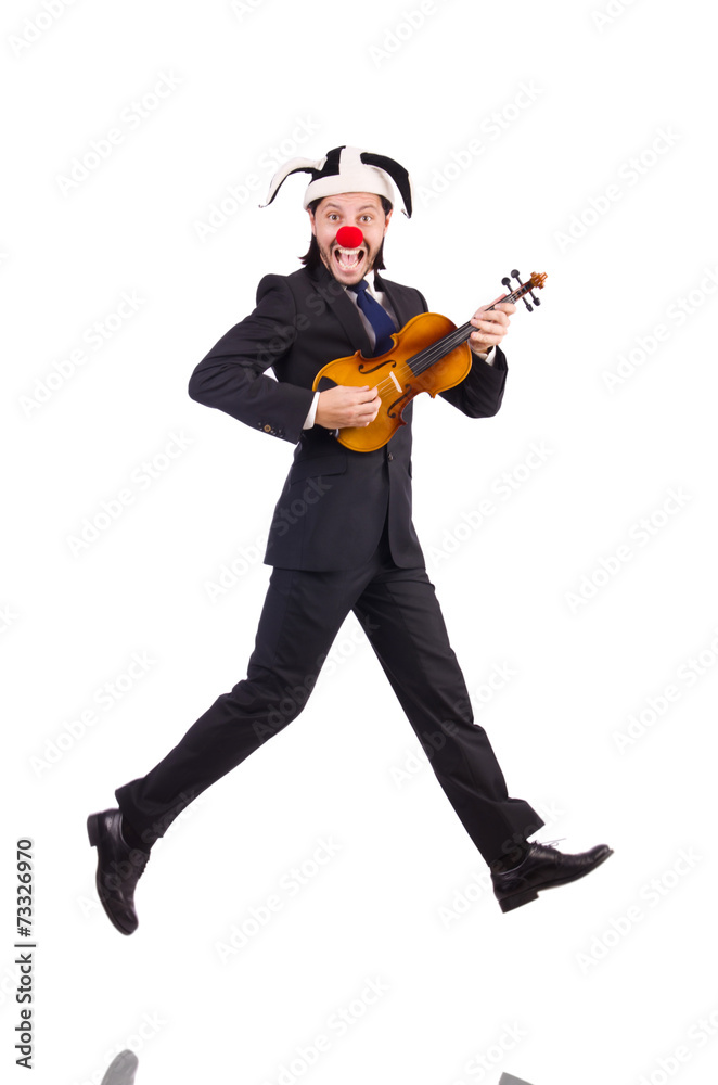 Naklejka premium Funny clown businessman isolated on the white background